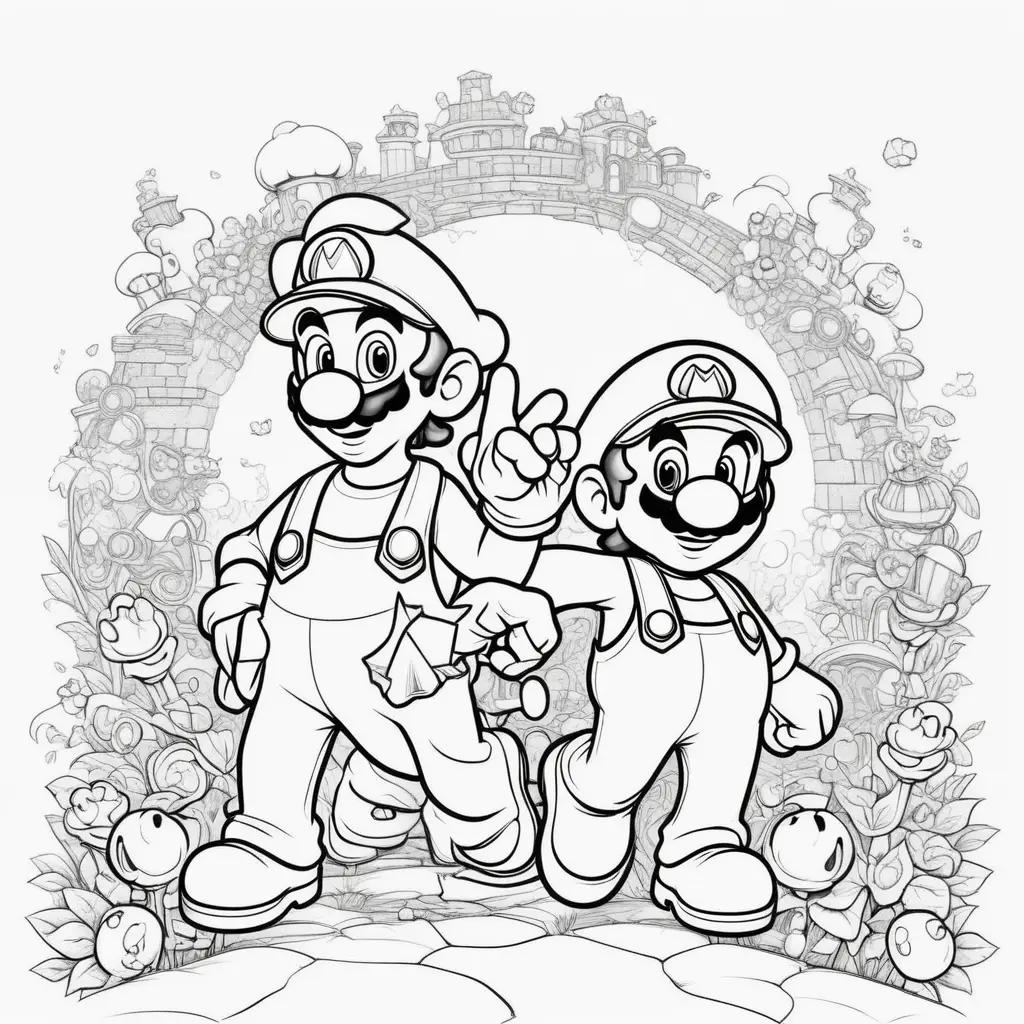 Black and white coloring pages of Mario and Luigi