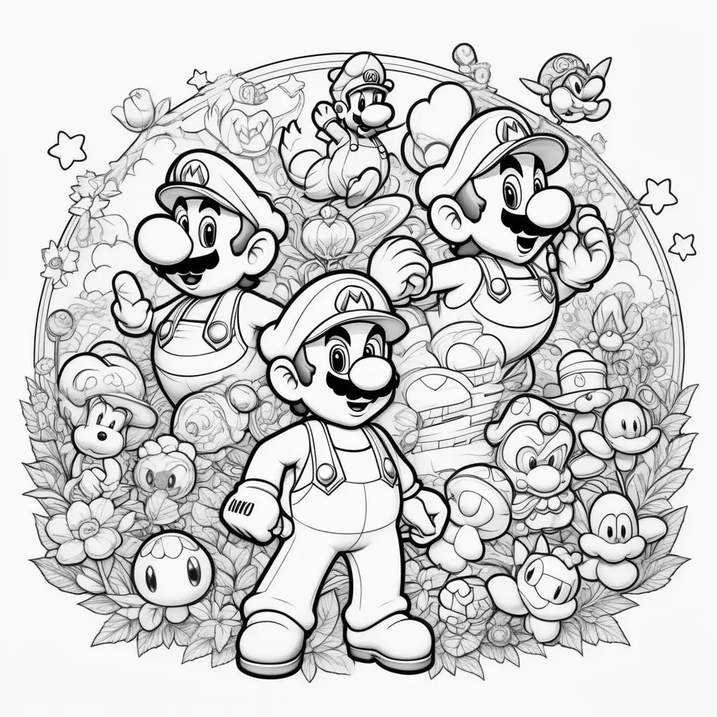 Black and white coloring pages of Mario characters