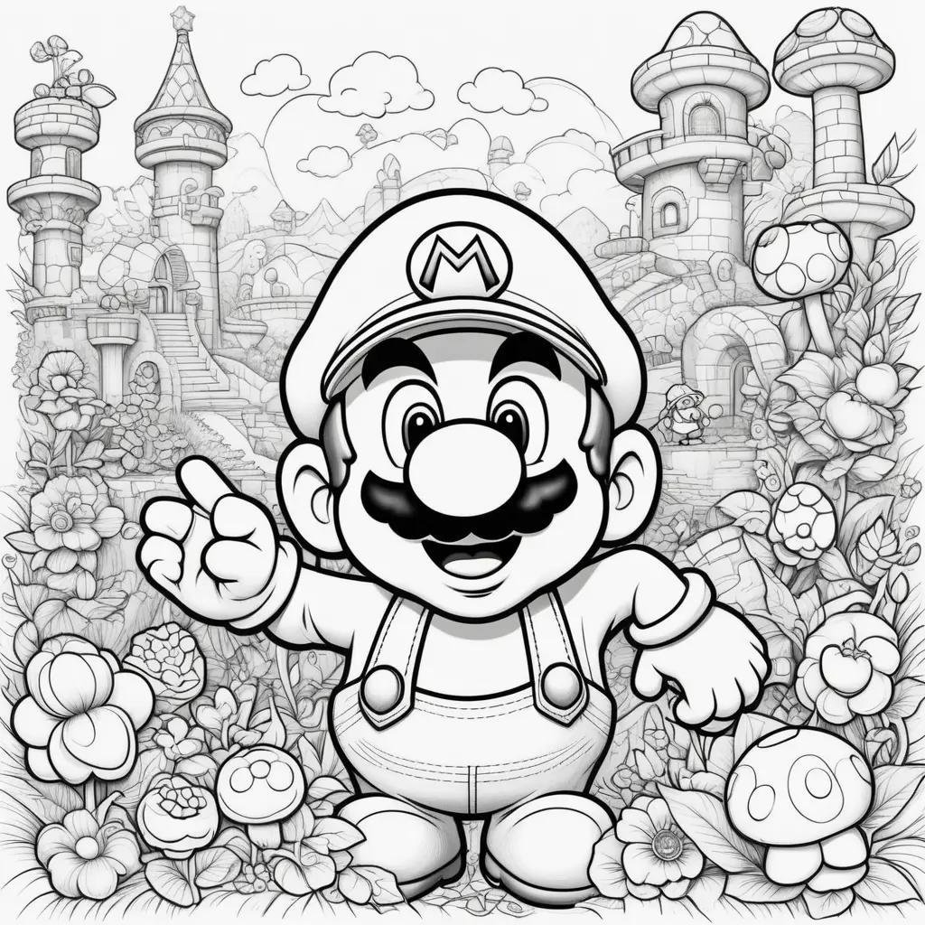 Black and white coloring pages of Mario characters