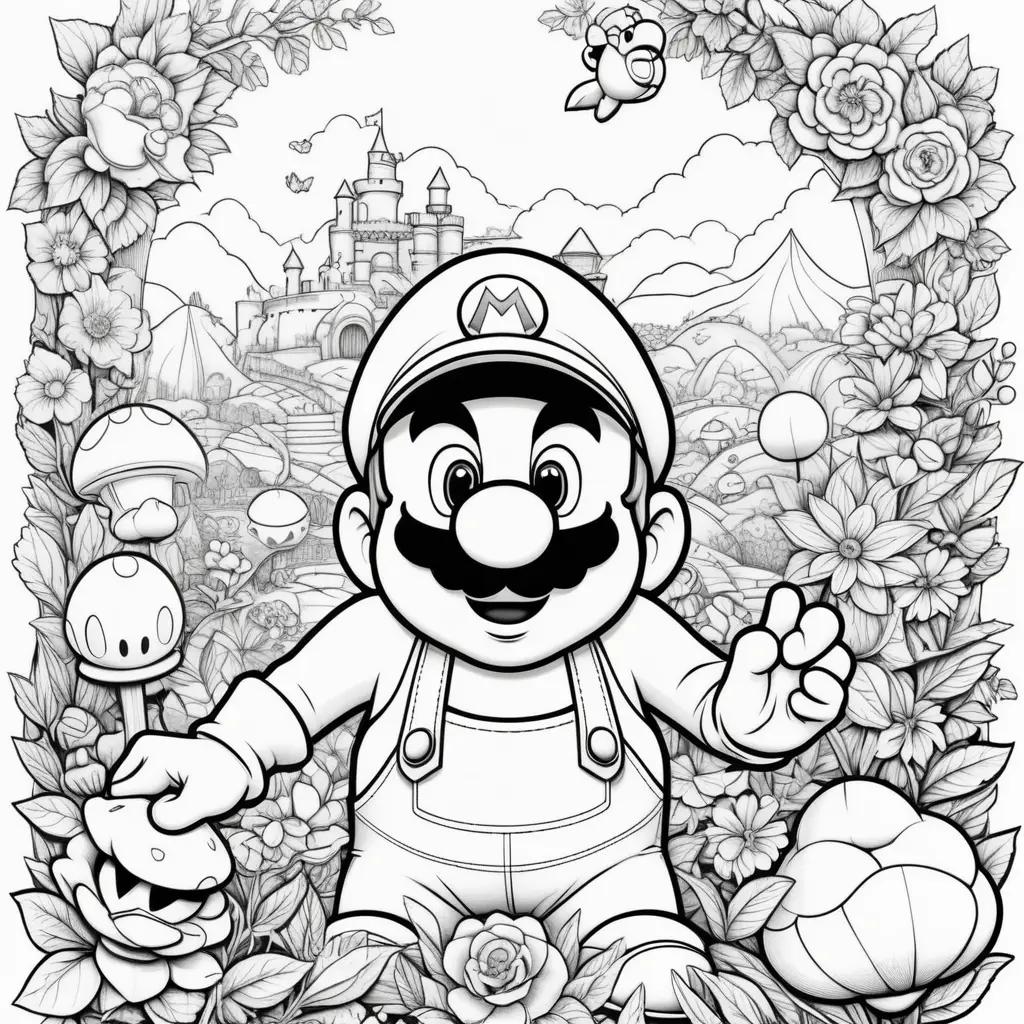 Black and white coloring pages of Mario characters