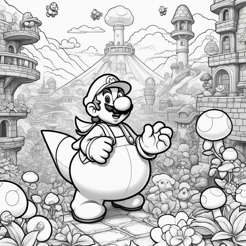 Black and white coloring pages of Mario in a movie