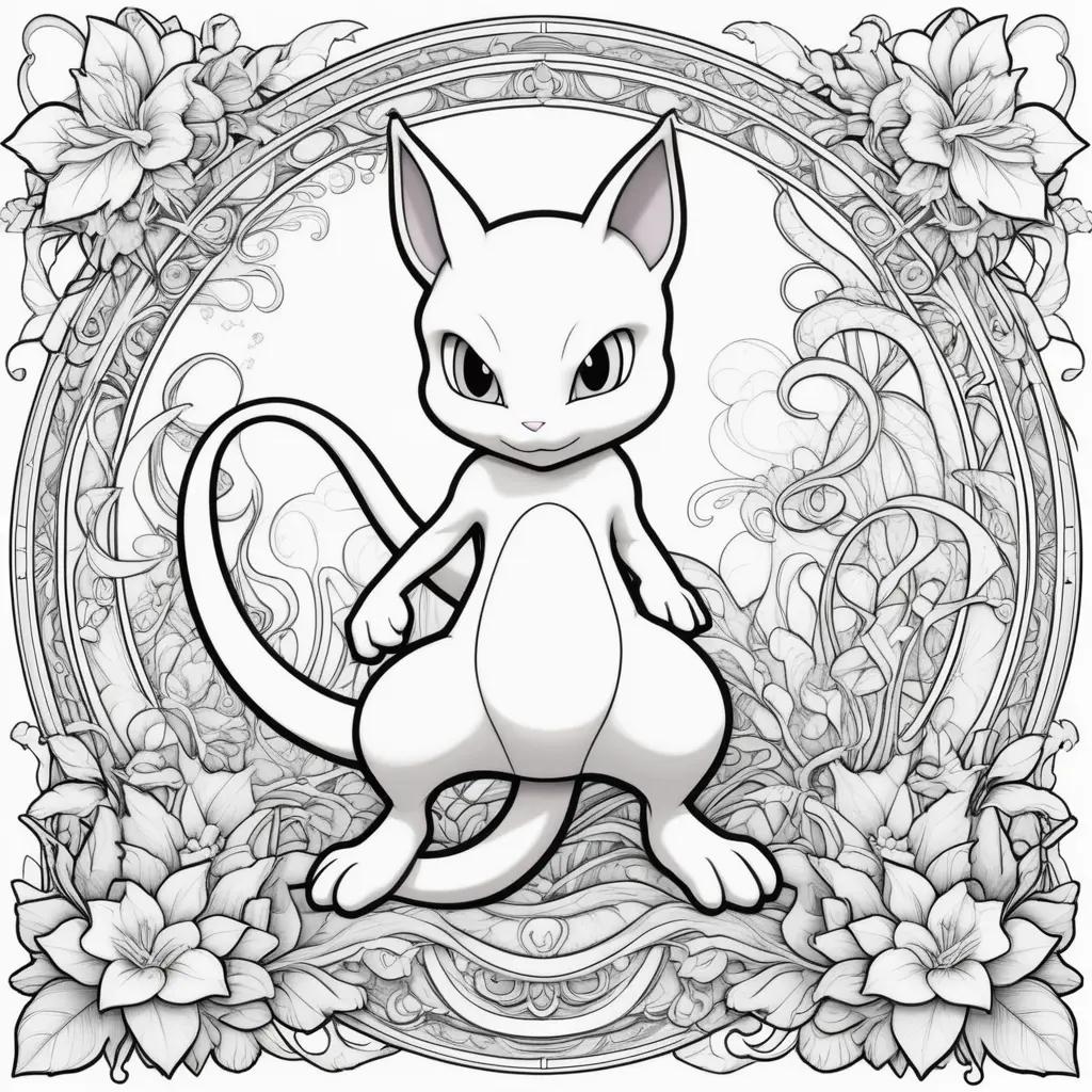 Black and white coloring pages of Mewtwo