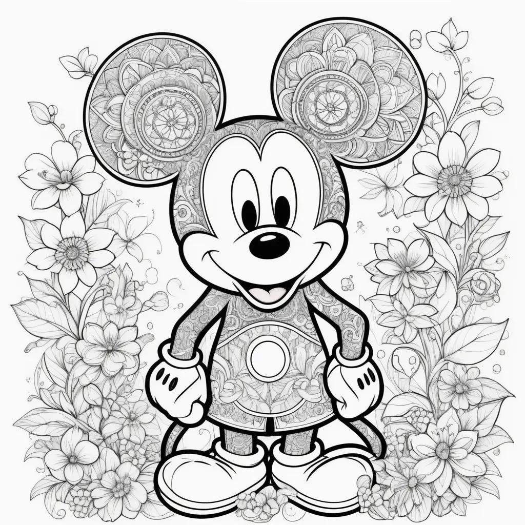 Black and white coloring pages of Mickey Mouse