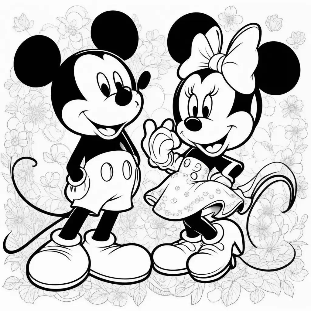 Black and white coloring pages of Mickey and Minnie Mouse