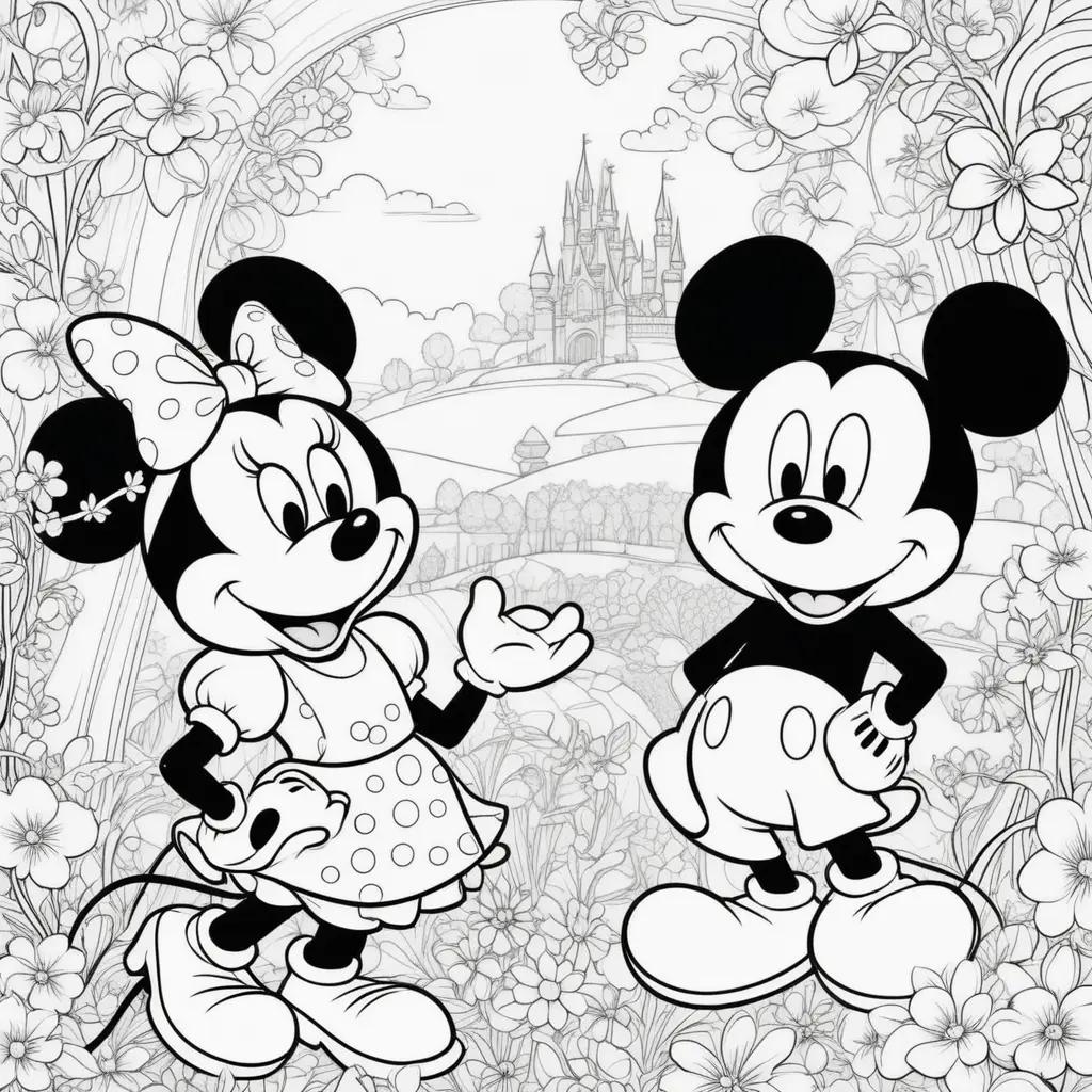 Black and white coloring pages of Mickey and Minnie Mouse