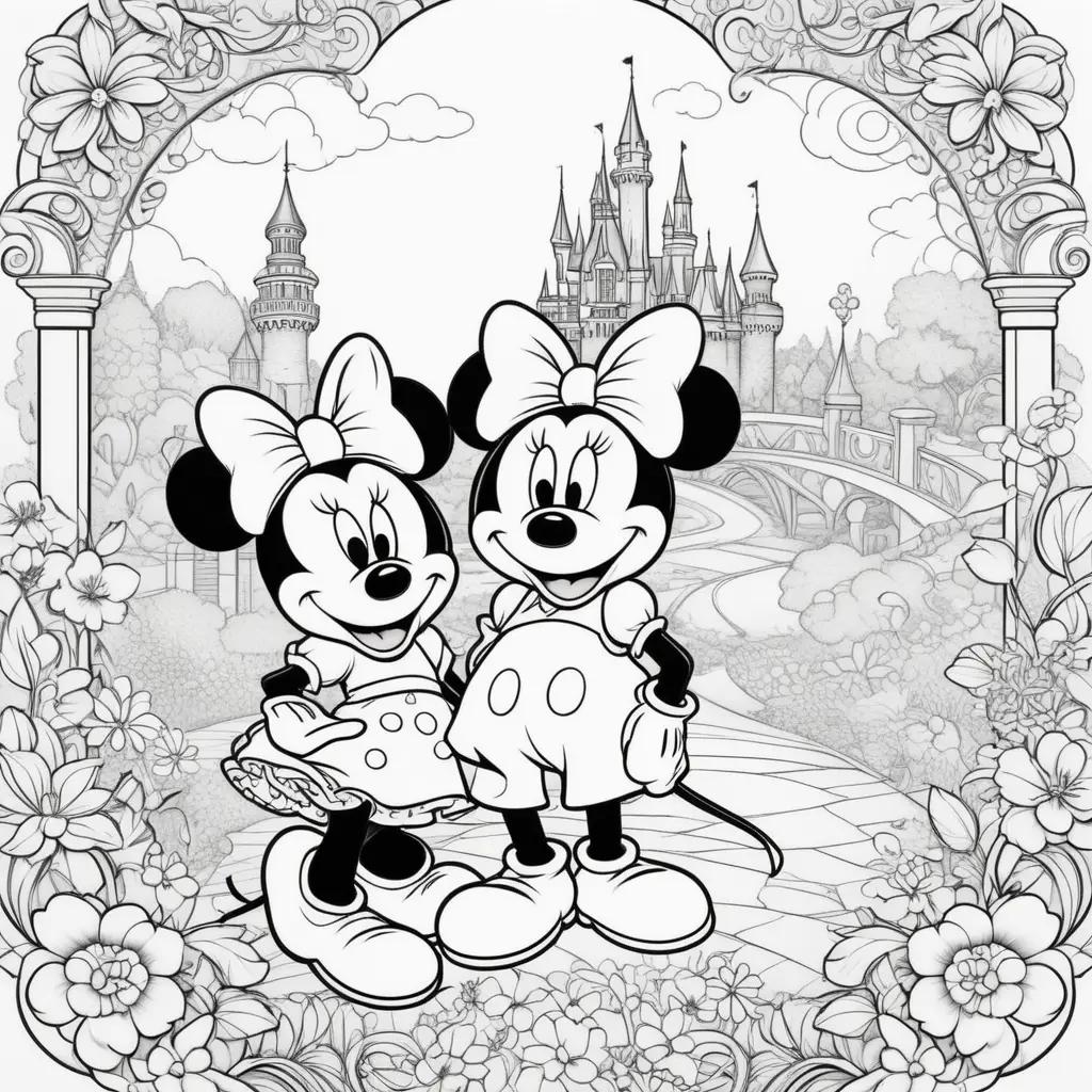 Black and white coloring pages of Mickey and Minnie Mouse