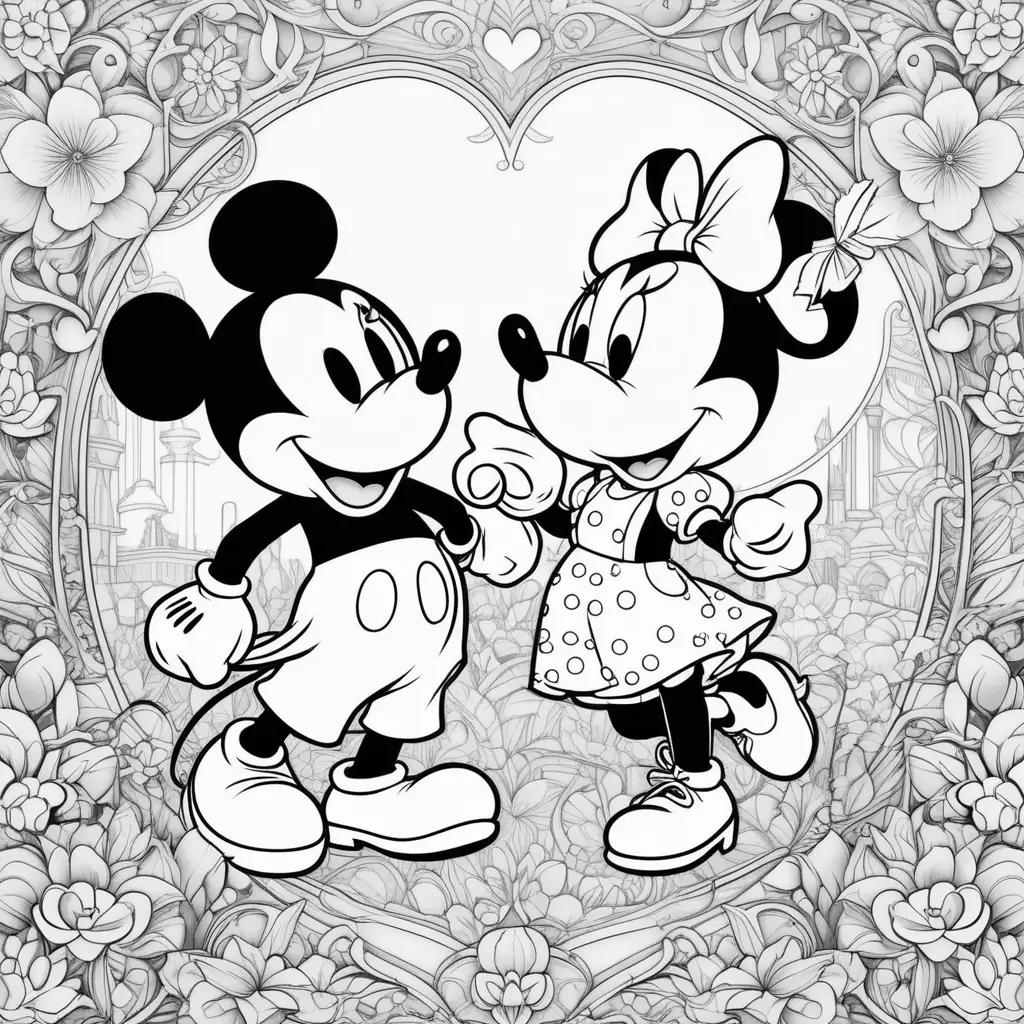 Black and white coloring pages of Mickey and Minnie Mouse