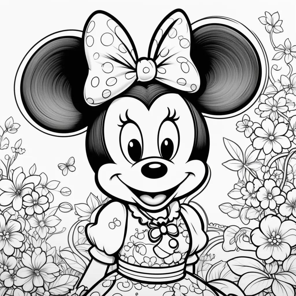 Black and white coloring pages of Minnie Mouse