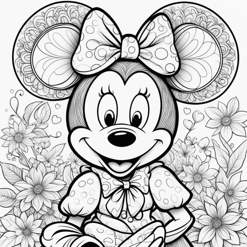 Black and white coloring pages of Minnie Mouse