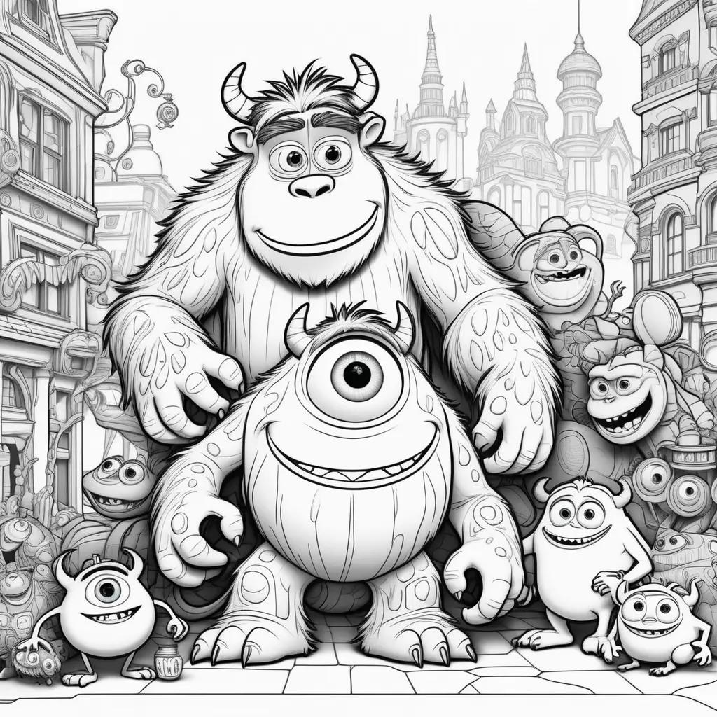 Black and white coloring pages of Monsters Inc