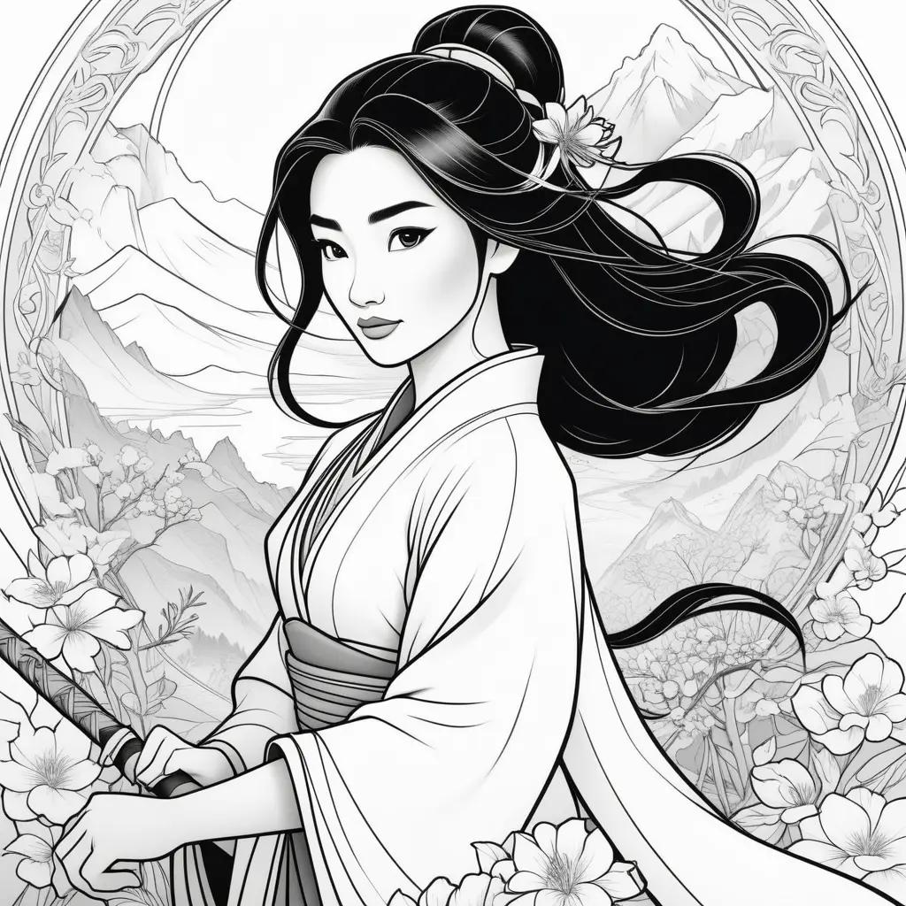 Black and white coloring pages of Mulan