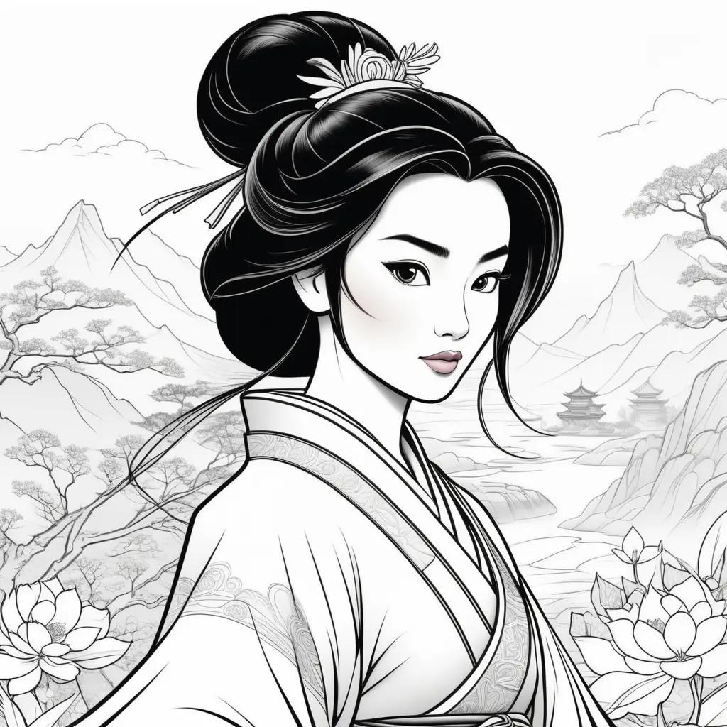 Black and white coloring pages of Mulan