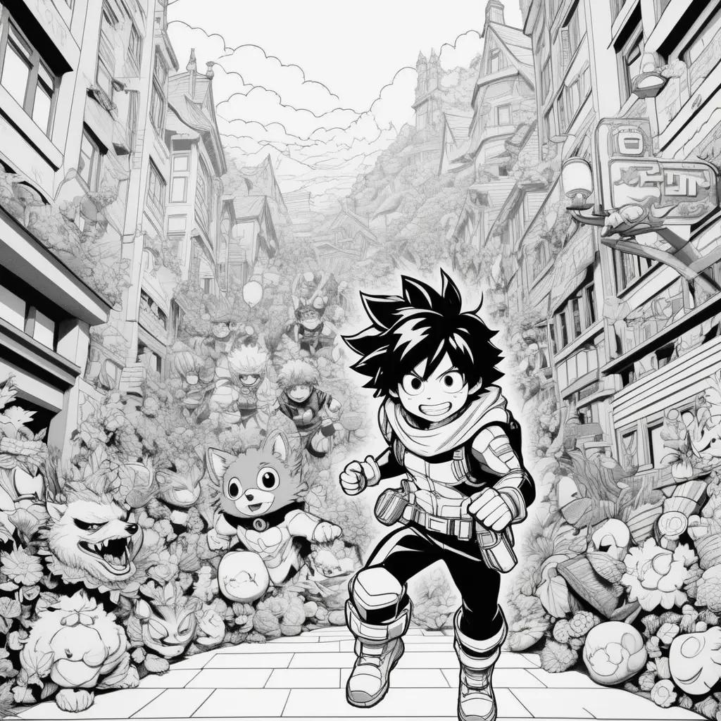 Black and white coloring pages of My Hero Academia characters