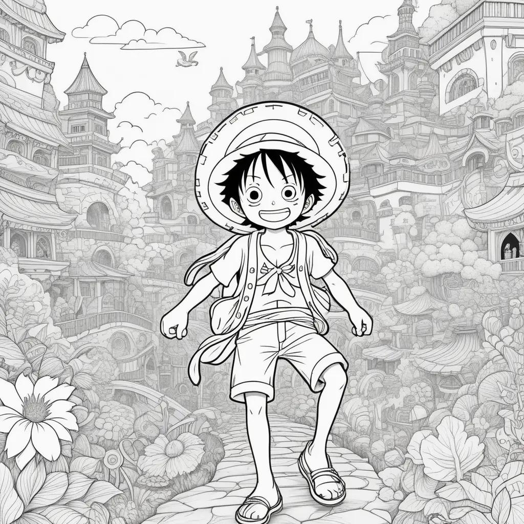 Black and white coloring pages of One Piece character