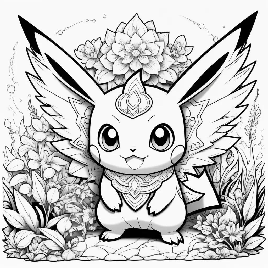 Black and white coloring pages of Pokemon featuring a cute pokemon