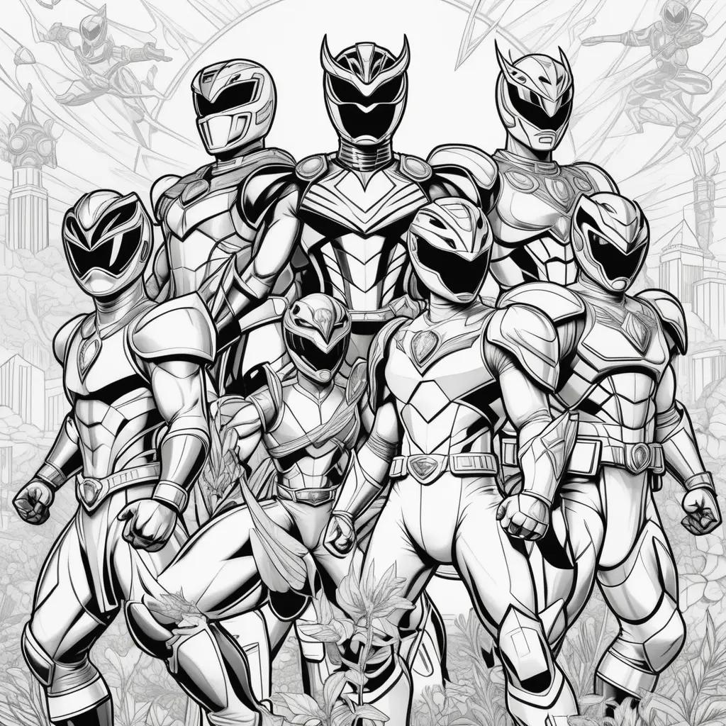 Black and white coloring pages of Power Rangers