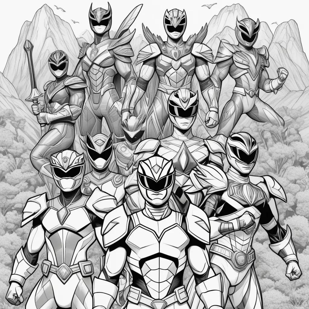 Black and white coloring pages of Power Rangers