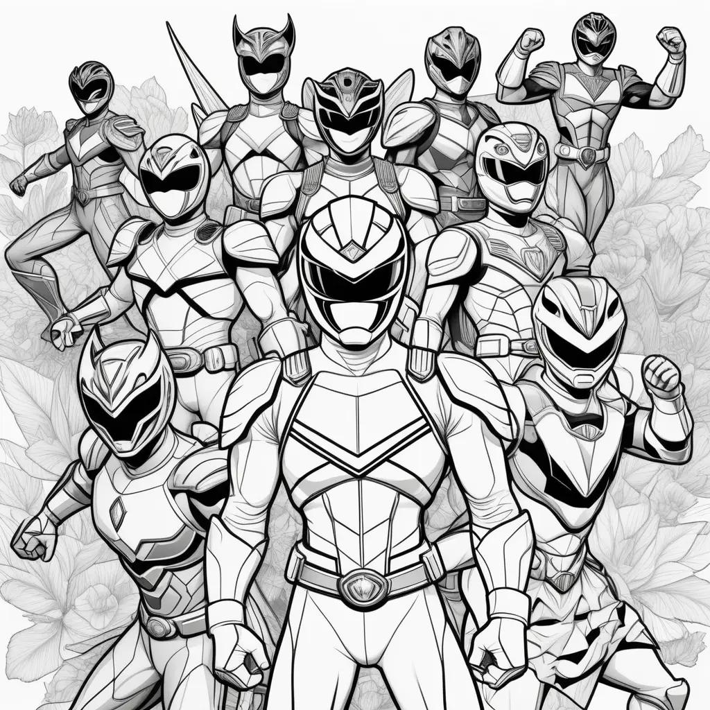 Black and white coloring pages of Power Rangers