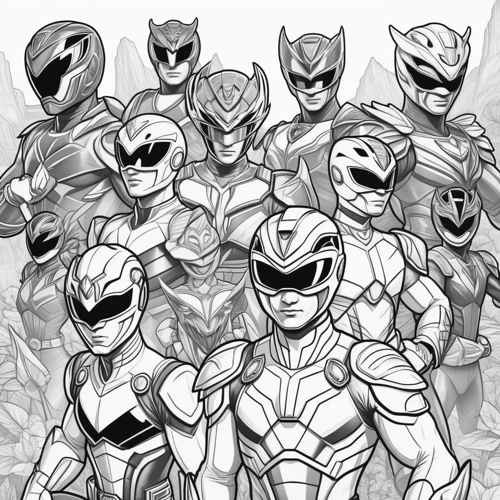 Black and white coloring pages of Power Rangers