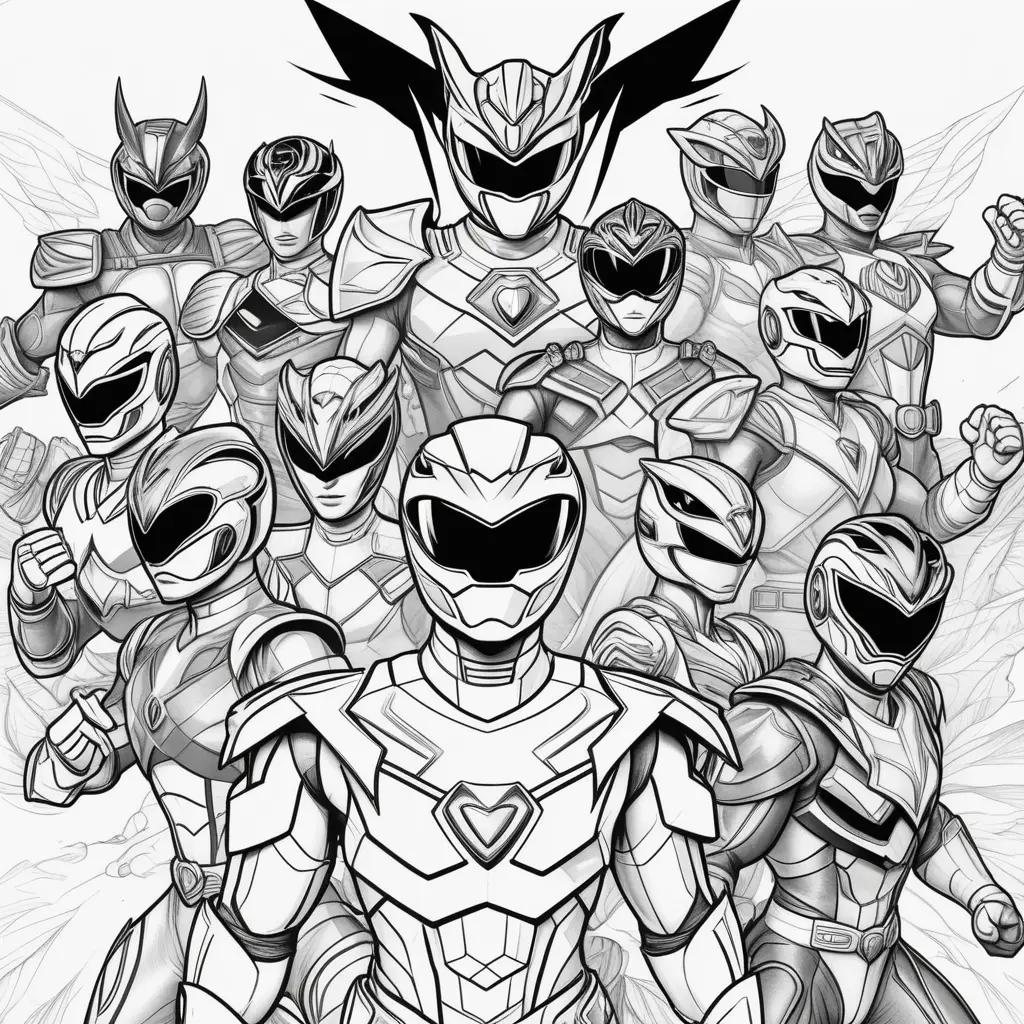 Black and white coloring pages of Power Rangers