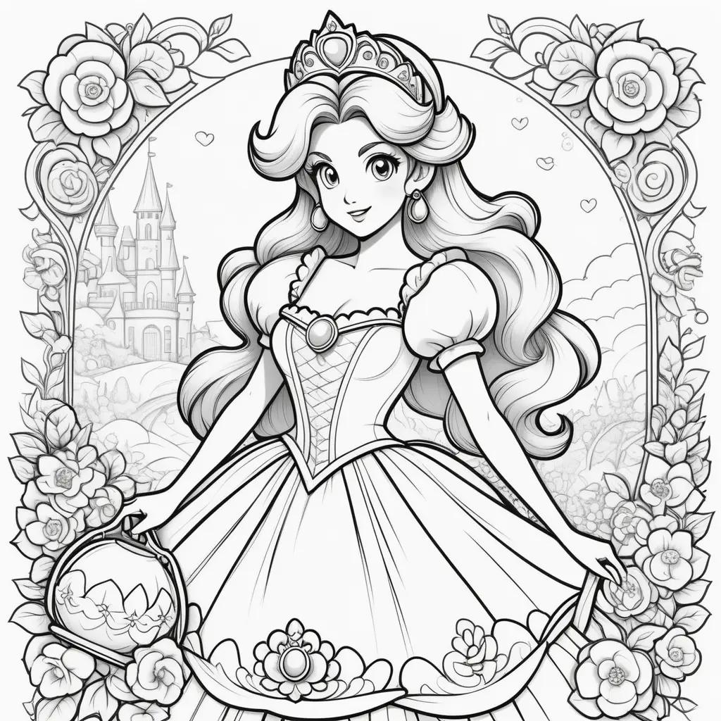 Black and white coloring pages of Princess Peach