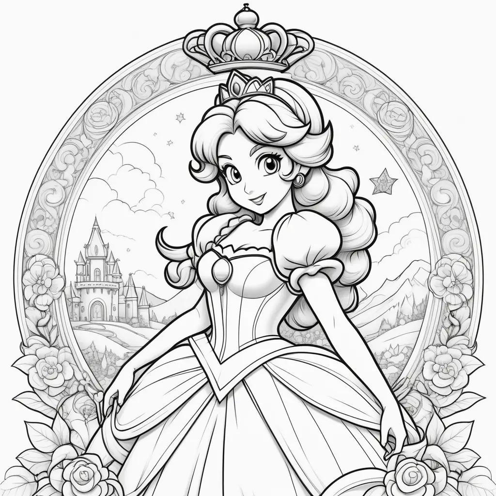 Black and white coloring pages of Princess Peach