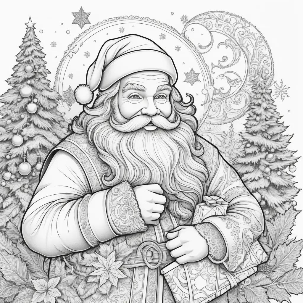 Black and white coloring pages of Santa Claus