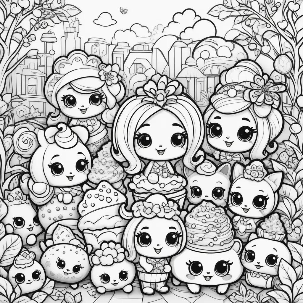 Black and white coloring pages of Shopkins characters