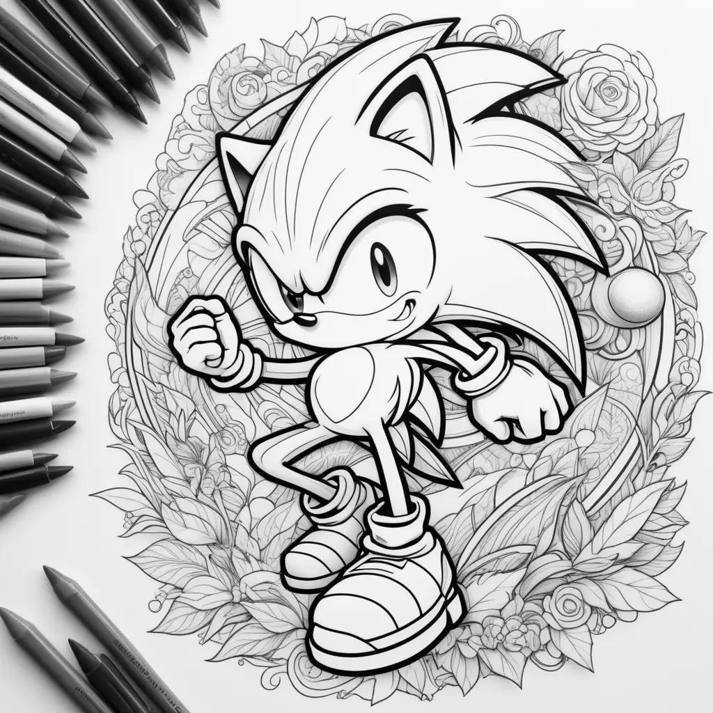 Black and white coloring pages of Sonic the Hedgehog