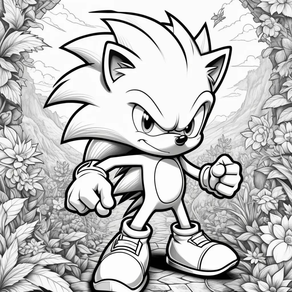 Black and white coloring pages of Sonic the Hedgehog