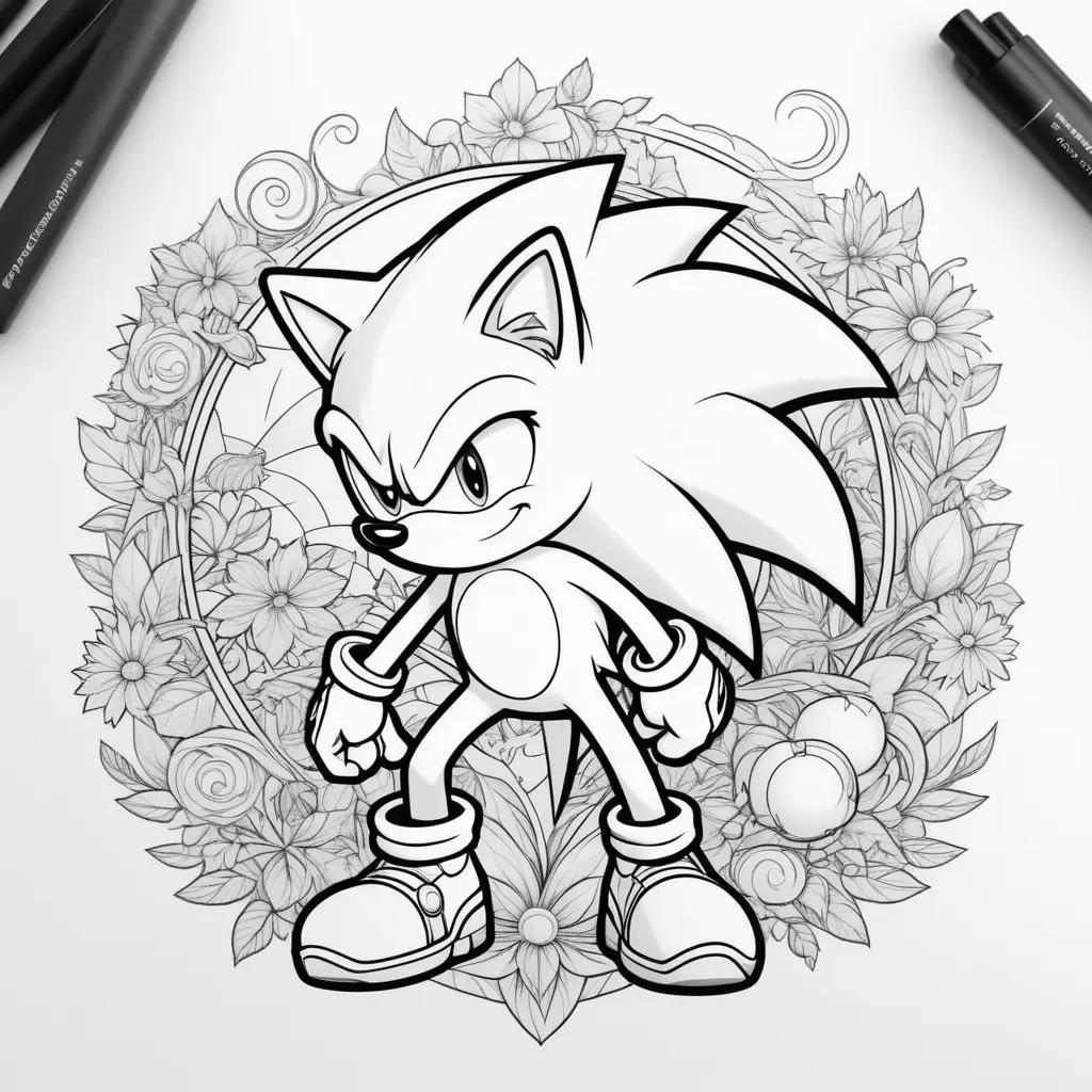 Black and white coloring pages of Sonic the Hedgehog