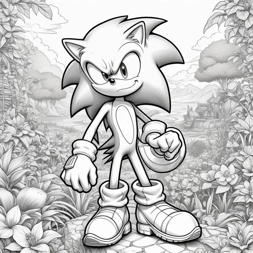 Black and white coloring pages of Sonic the Hedgehog