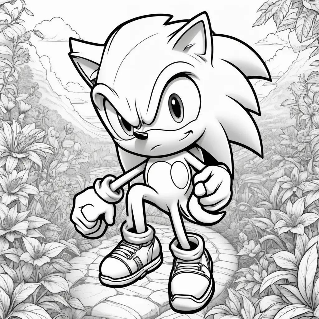 Black and white coloring pages of Sonic the Hedgehog