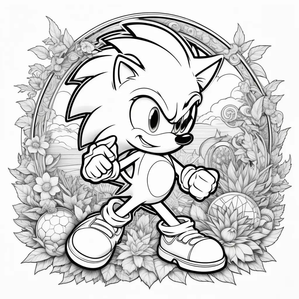 Black and white coloring pages of Sonic the Hedgehog