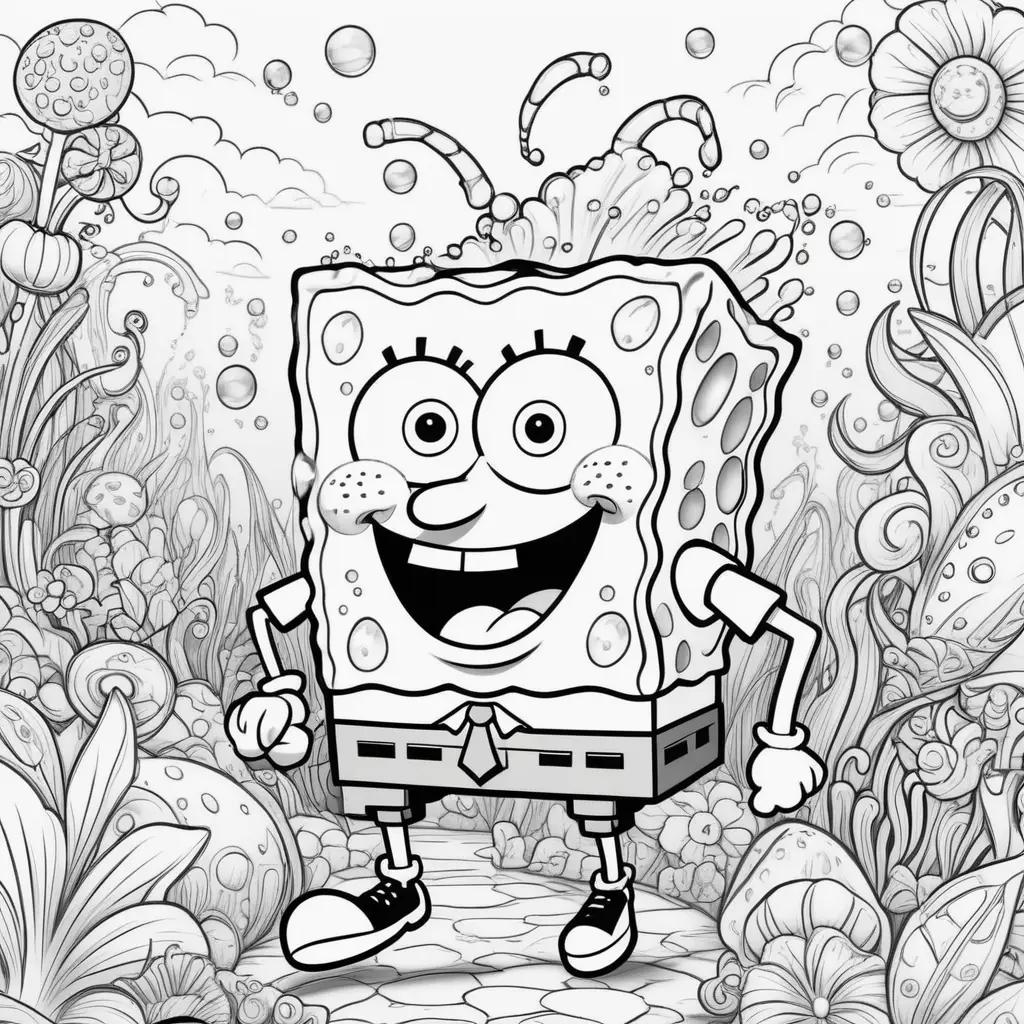 Black and white coloring pages of SpongeBob