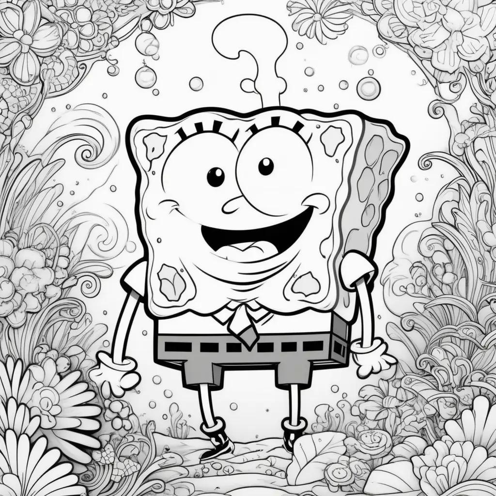 Black and white coloring pages of SpongeBob SquarePants