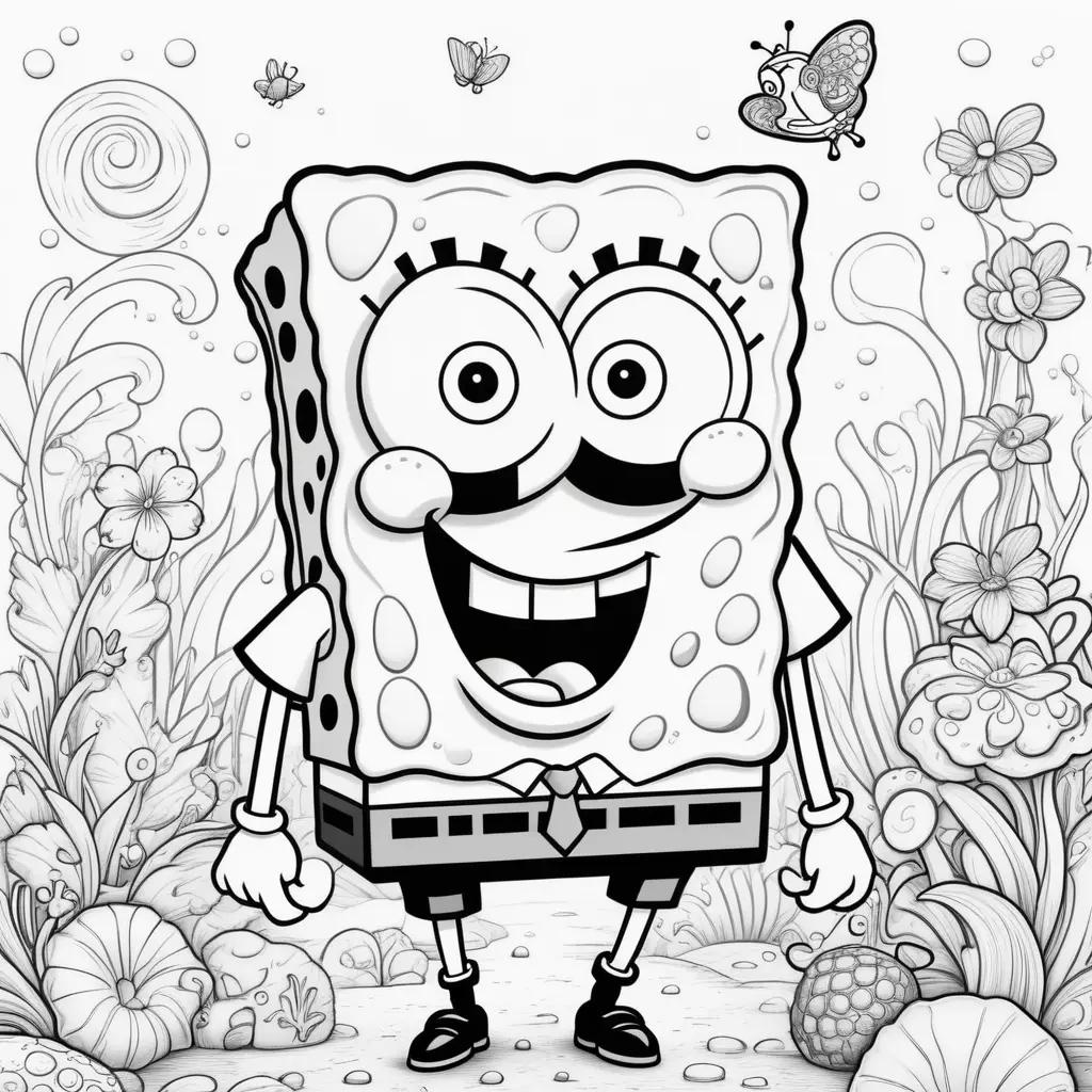 Black and white coloring pages of SpongeBob