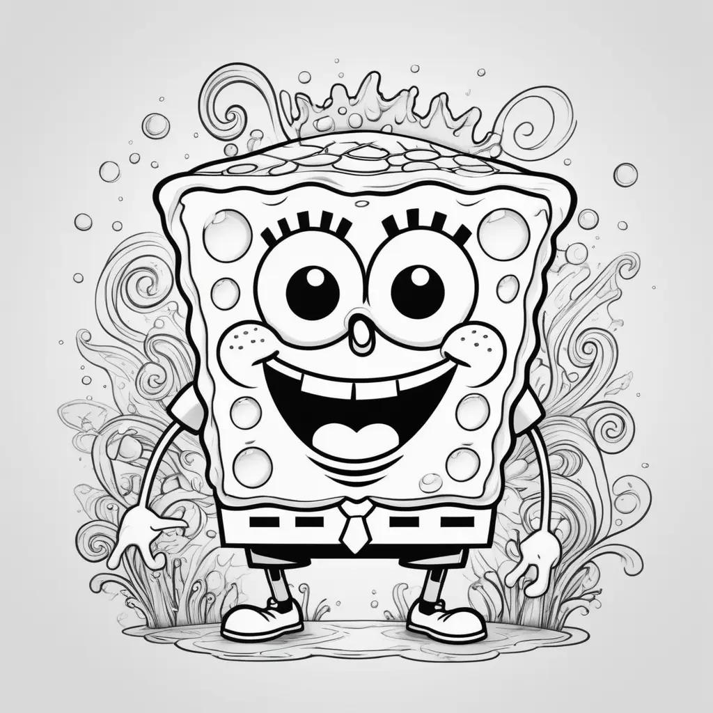 Black and white coloring pages of SpongeBob characters