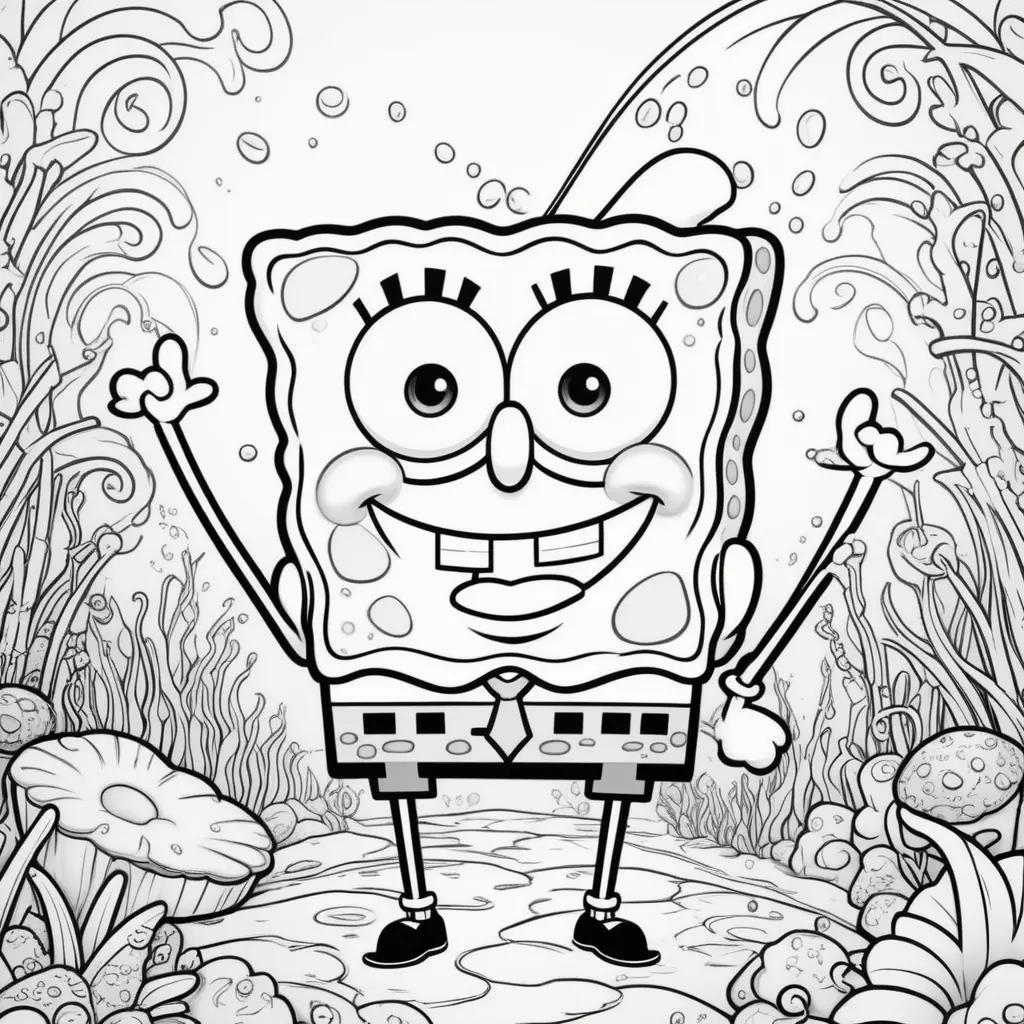 Black and white coloring pages of Spongebob