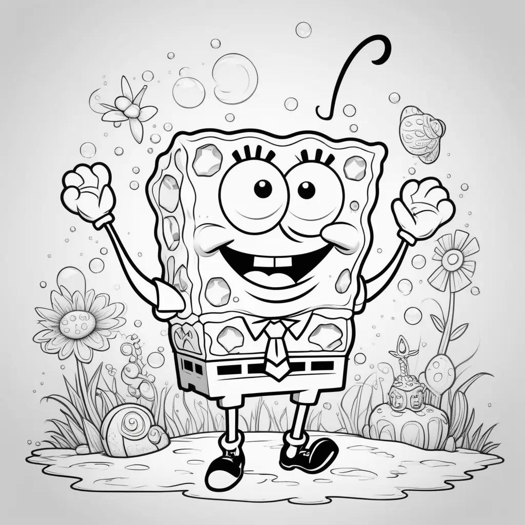 Black and white coloring pages of Spongebob