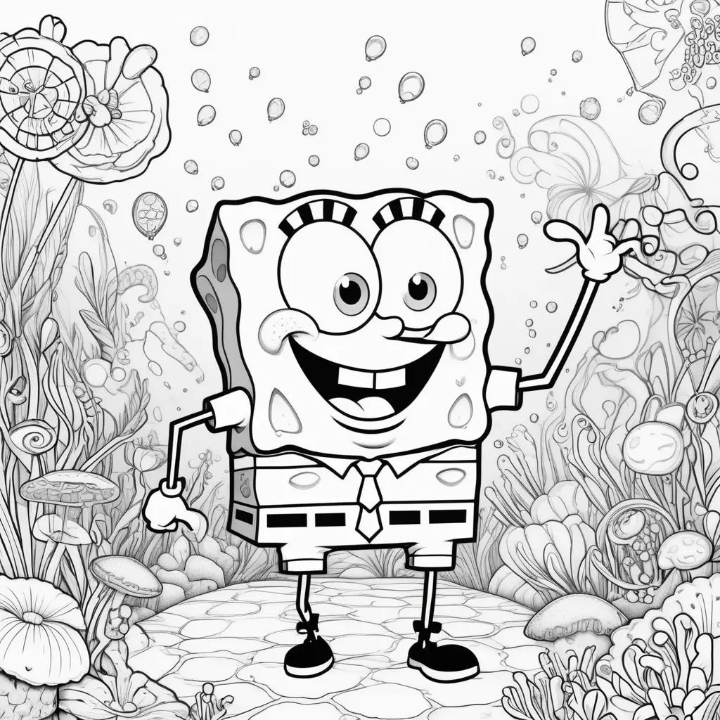 Black and white coloring pages of Spongebob Squarepants