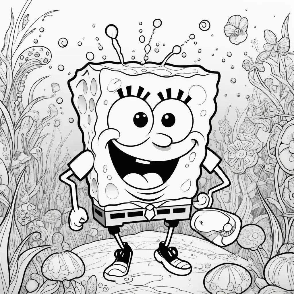 Black and white coloring pages of Spongebob Squarepants