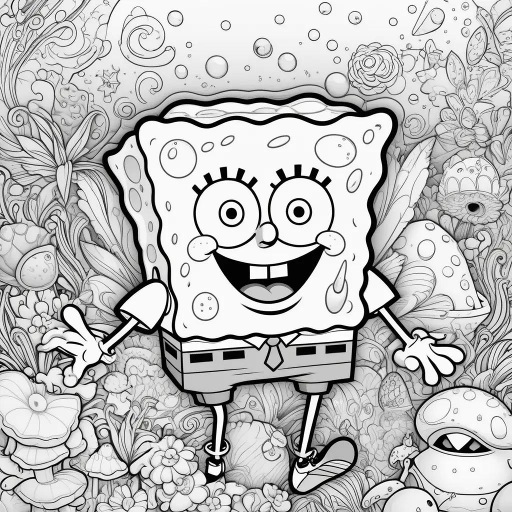 Black and white coloring pages of Spongebob Squarepants