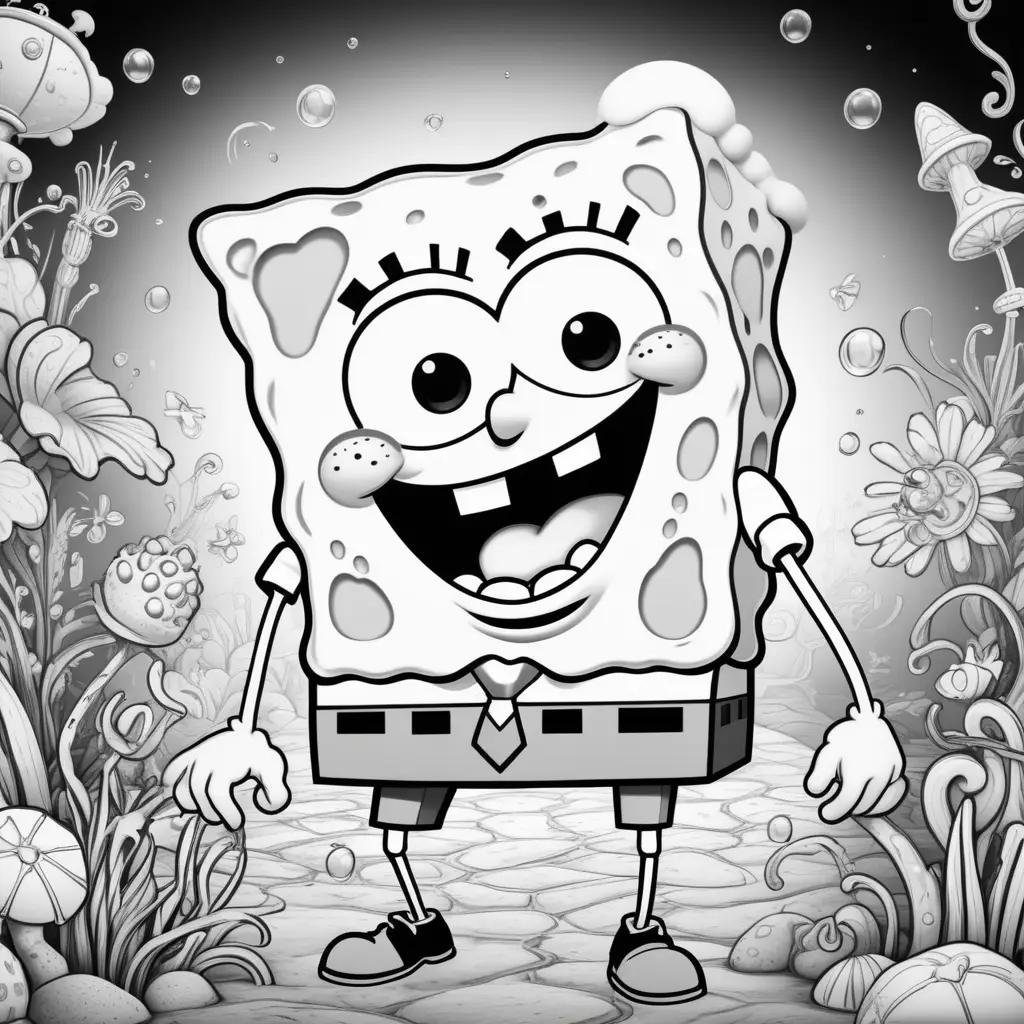 Black and white coloring pages of Spongebob Squarepants