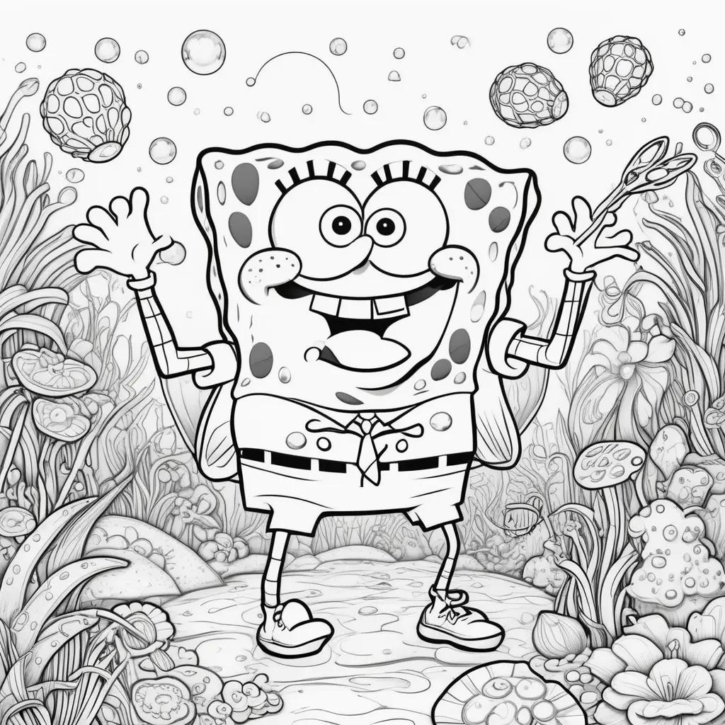 Black and white coloring pages of Spongebob Squarepants