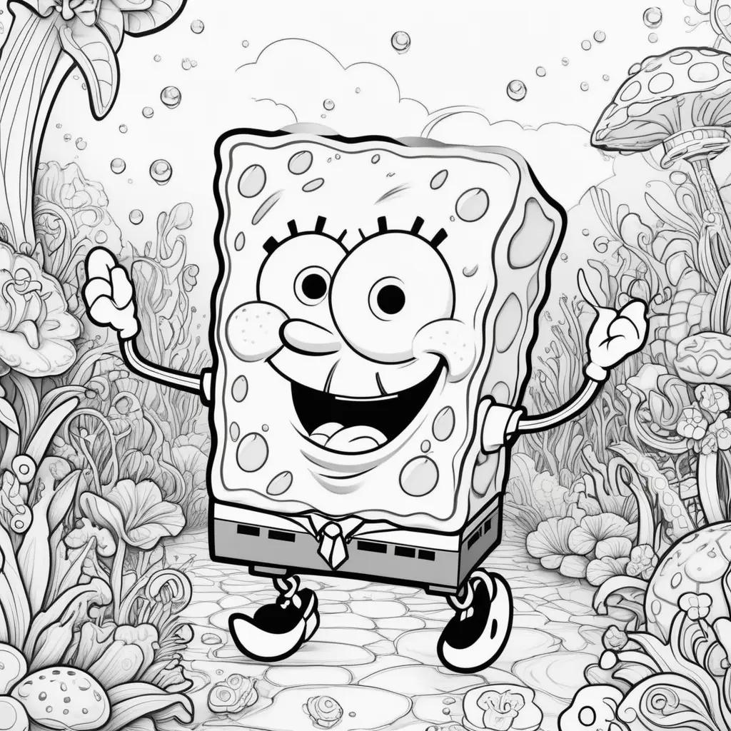 Black and white coloring pages of Spongebob Squarepants