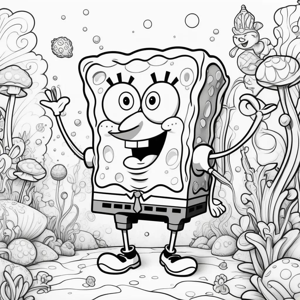 Black and white coloring pages of Spongebob characters