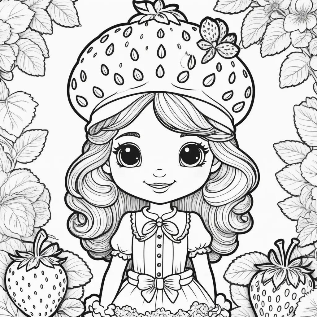 Black and white coloring pages of Strawberry Shortcake