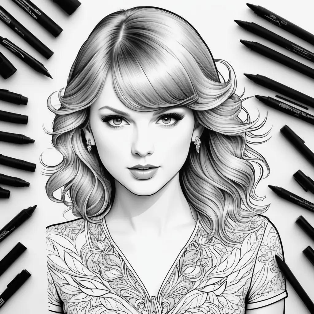 Black and white coloring pages of Taylor Swift