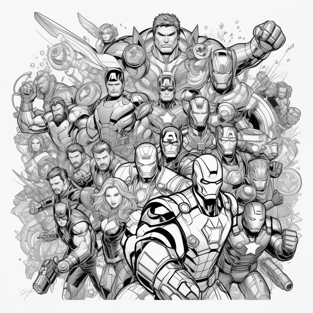 Black and white coloring pages of The Avengers